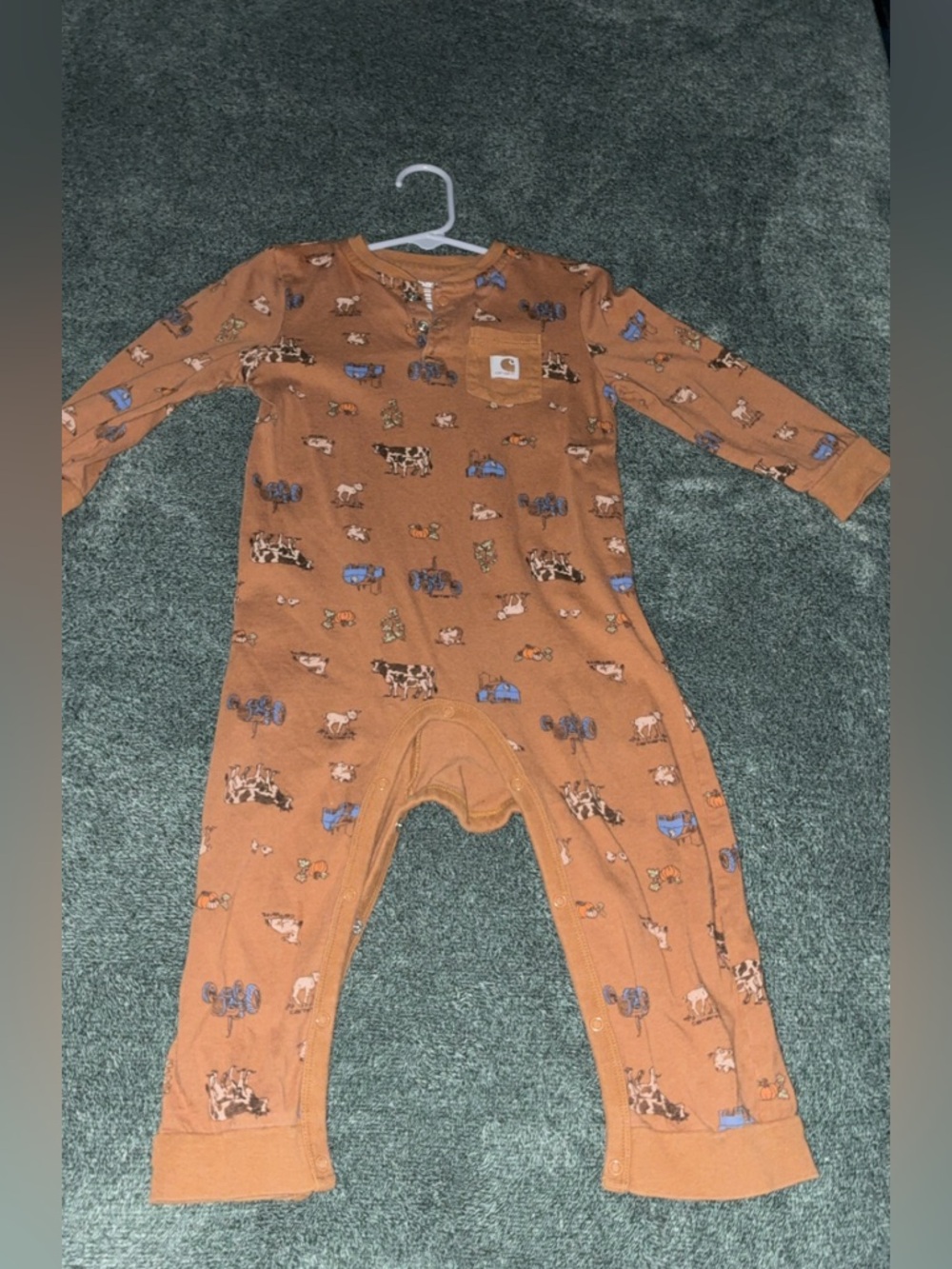 Carhartt Rust Brown Farm Animal Print Kids One-Piece